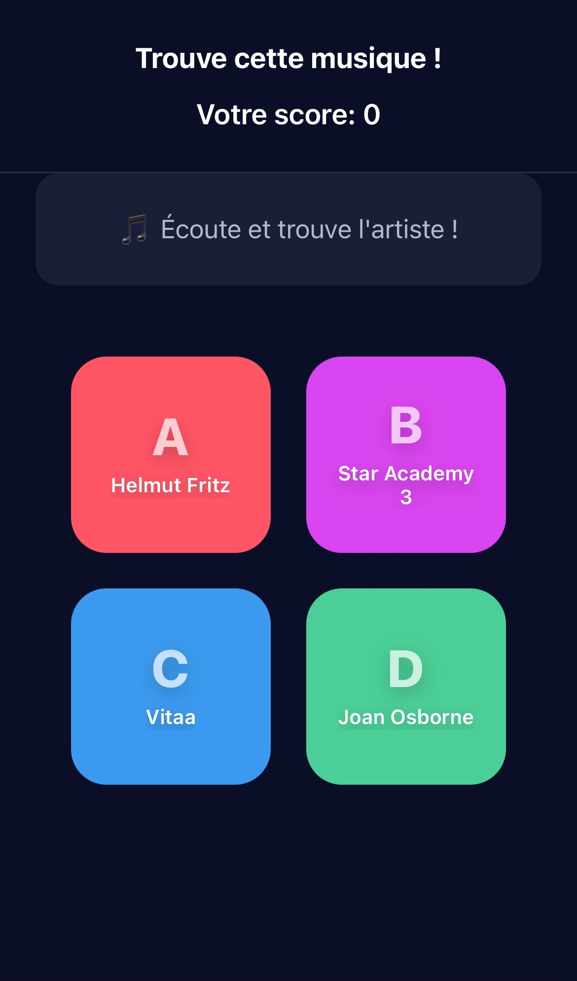 Smartphone joueur — Choix de réponse Blind Test